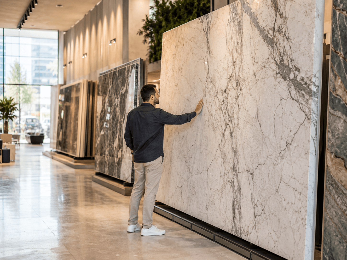 אולם תצוגת שיש ניר צבי - מאות לוחות שיש מוצגים לבחירה